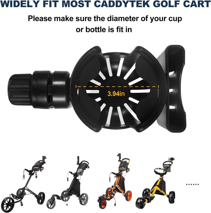 Runhike Golf Push Cart Cup Holder and Phone Holder Compatible with Caddytek,Adjustable 360 Rotation Golf Push Cart Accessories,Black,1PC - Image 5